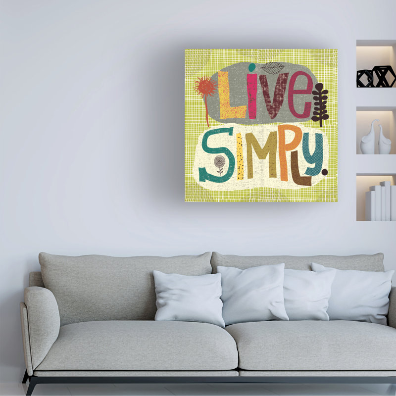 «Happy penséts IV» par Cheryl Warrick - Art textuel sur toile tendue, H 14 po x l 14 po x P 2 po
