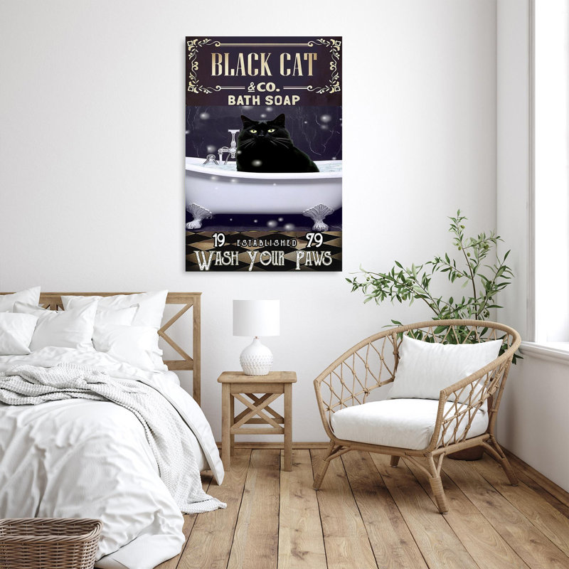 «Black Cat Bath Soap», impression sur toile rectangulaire 1 pièce, H 14 po x l 11 po x P 1,25 po