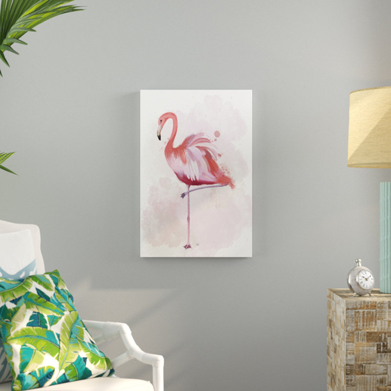 Fluffy Flamingo 4 by Fab Funky - Painting Print, 76cm H x 51cm W, Wrapped Canvas