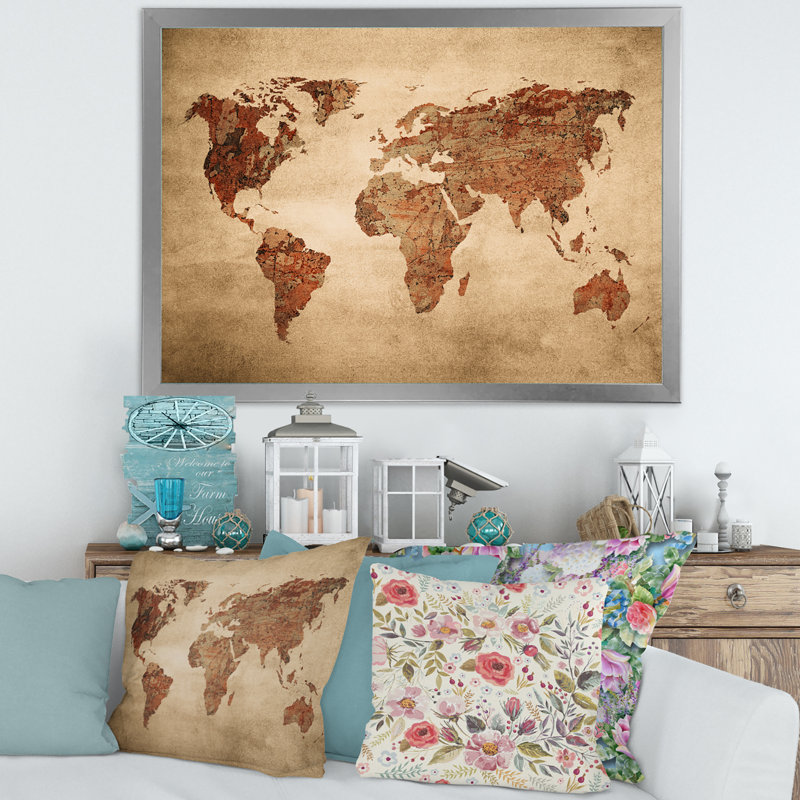 Ancienne carte du monde VII - reproduction d'art sur toile, H 12 po x l 20 po x p 1 po, Argent