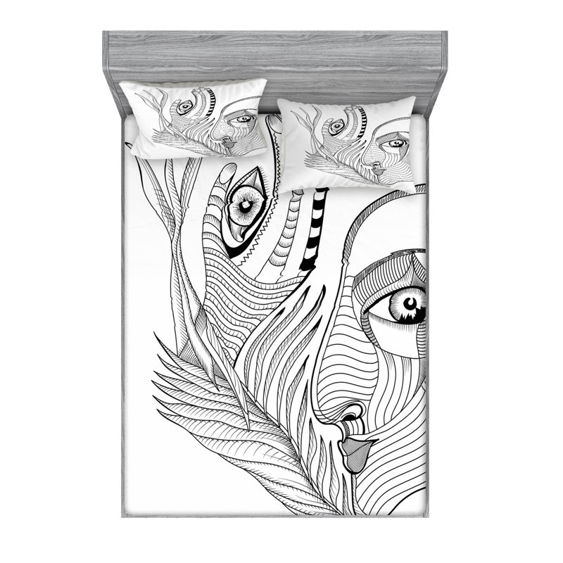 Ensemble de draps de marquage mehndi artful human faces, Ensemble de draps pour lit double avec 2 taies d'o