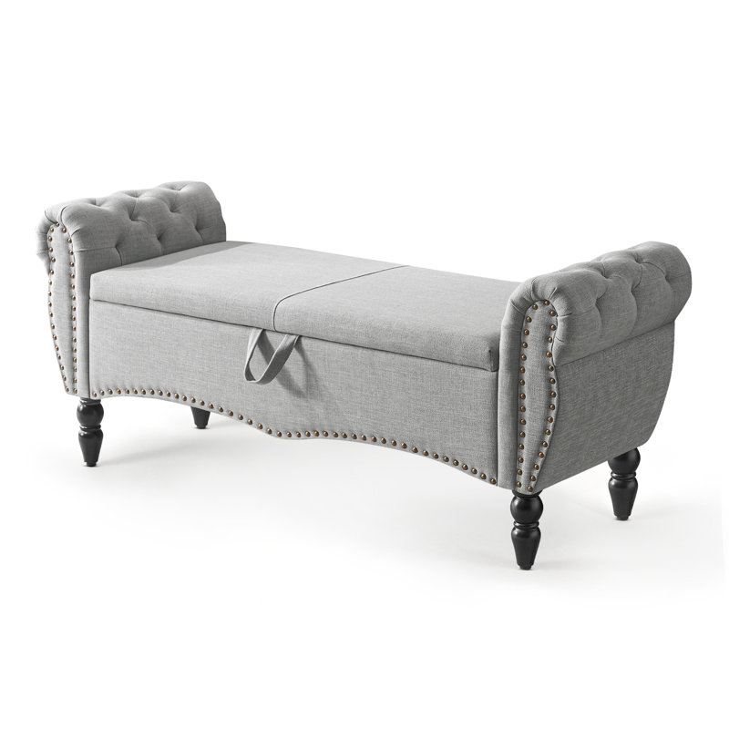 Button Tufted Storage Bedroom Bench, Gray