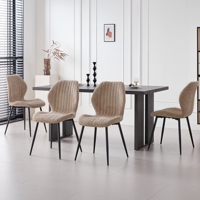 Boucle Dining Chairs Set Of 4, Upholstered Side Chair With Metal Legs, Brown, Brown, 34" H x 17.7" W x 18.2" D