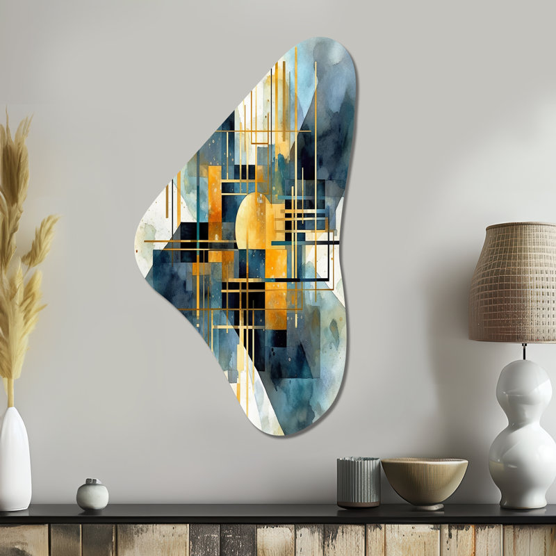 Or bleu, réalités abstraites - formes abstraites, décoration murale irrégulière en forme de Boomerang, H 39 po x l 21 po