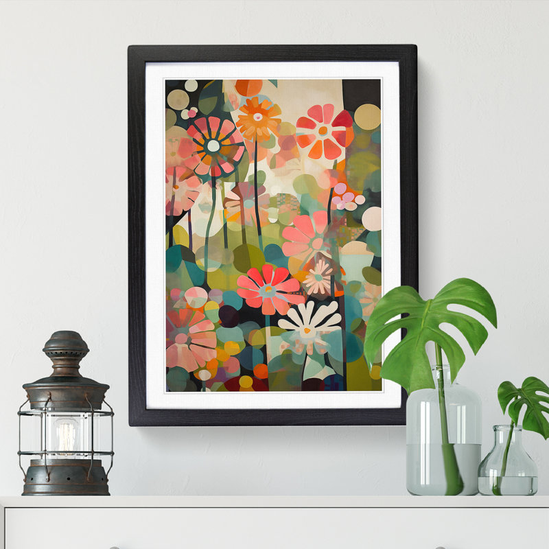 Retro Flowers Vol.10 - Single Picture Frame Print, 46cm H x 34cm W x 2cm D, Oak