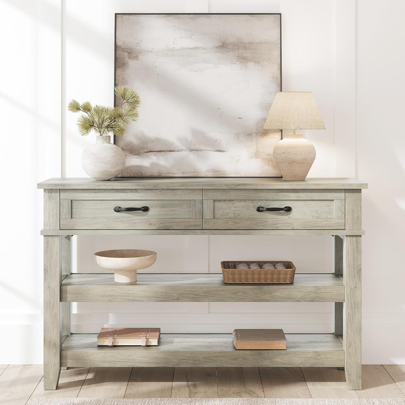 Table de 47,2 po pour l'entrée, console avec 2 tiroirs de rangement, canapé industriel à 3 niveaux en métal, table d'entrée pour le couloir, salon