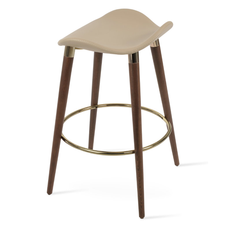 Falcon DR Wood Stool, Beige, Brown/Gold, Short Stool (23.5" Seat Height)