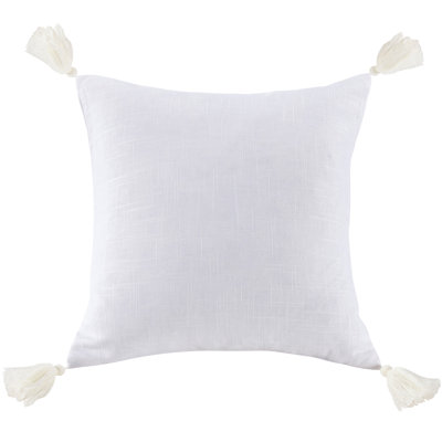 Luna Washed Linen Romantic Shabby Elegance Farmhouse 18x18 inch Tasseled Square Pillow