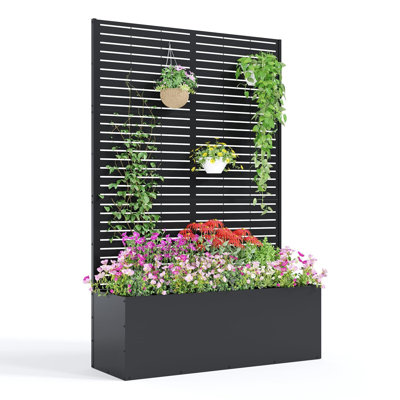 Metal Planter Box with Trellis, 71x47x16 Raised Garden Bed Privacy Screen with Drainage Holes for Patio Balcony