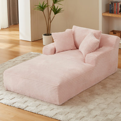 Très grande chaise longue d'intérieur en velours côtelé rose, conception ergonomique, coussin à ressorts, utilisation instantanée sans assemblage, salon