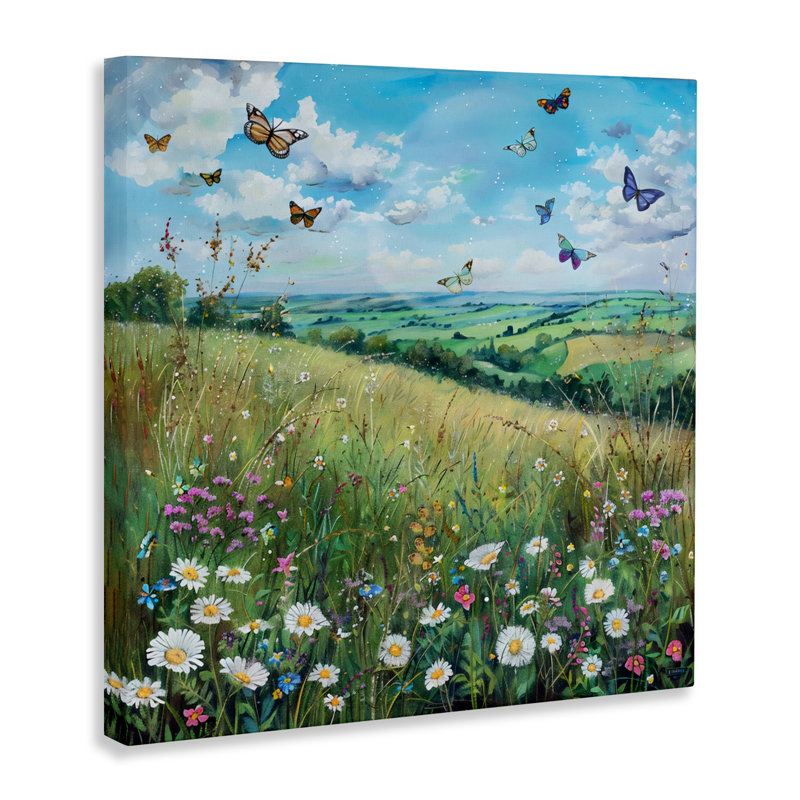 Butterflies In Tranquil Meadow Canvas, design by LSR Creative Studio, 17" H x 17" W