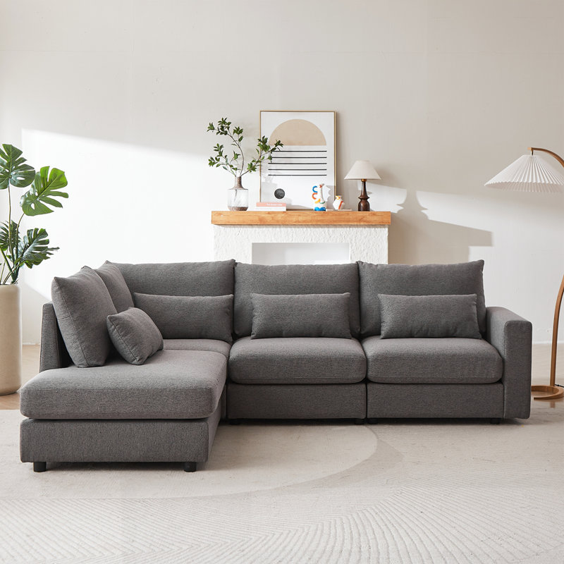 Canapé convertible en L 100,2 po avec pieds en plastique, Gris