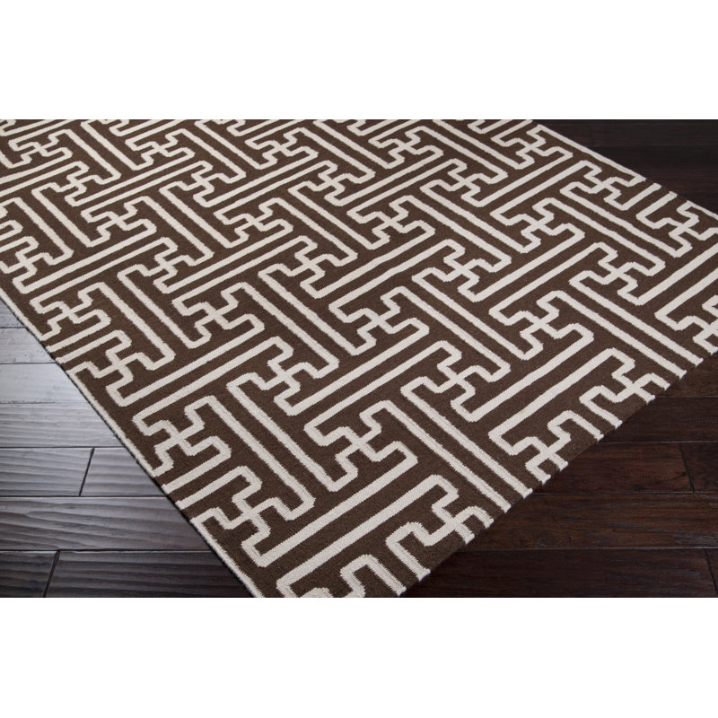 Tapis décoratif grain de café tissé à plat à la main à motif géométrique en laine archivage, Rectangle 3 pi 6 po x 5 pi 6 po
