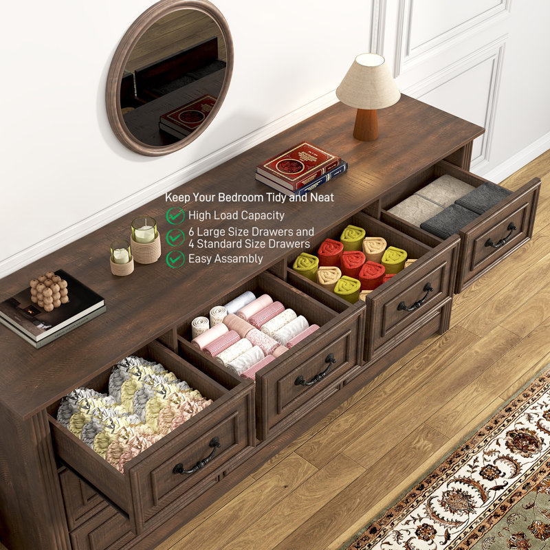 Dreonna Farmhouse 10 Drawers Dresser, 63''Rustic Chest Of Drawers For Living Room, Hallway, Bedroom