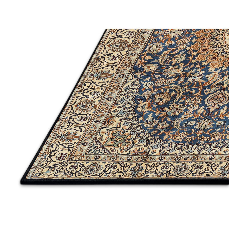 Tapis bleu/orange/ivoire traditionnel, Rectangle 6 pi x 9 pi