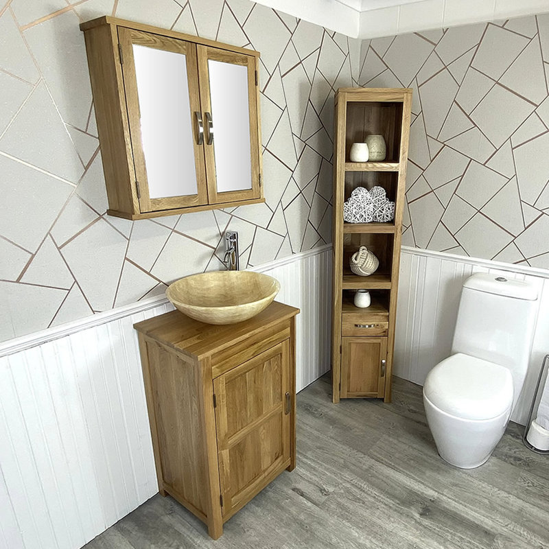 Marshburn 485mm Single Bathroom Vanity with Vessel Stone Basin, Oak, Beige