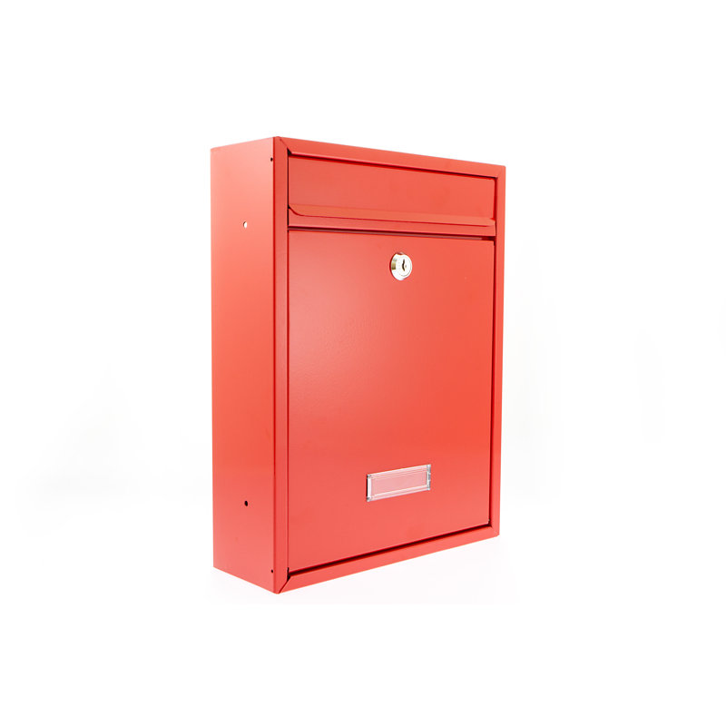 Trent Wall Mounted Galvanised Steel Lockable Weatherproof Post Box - 26x34x9cm, Red