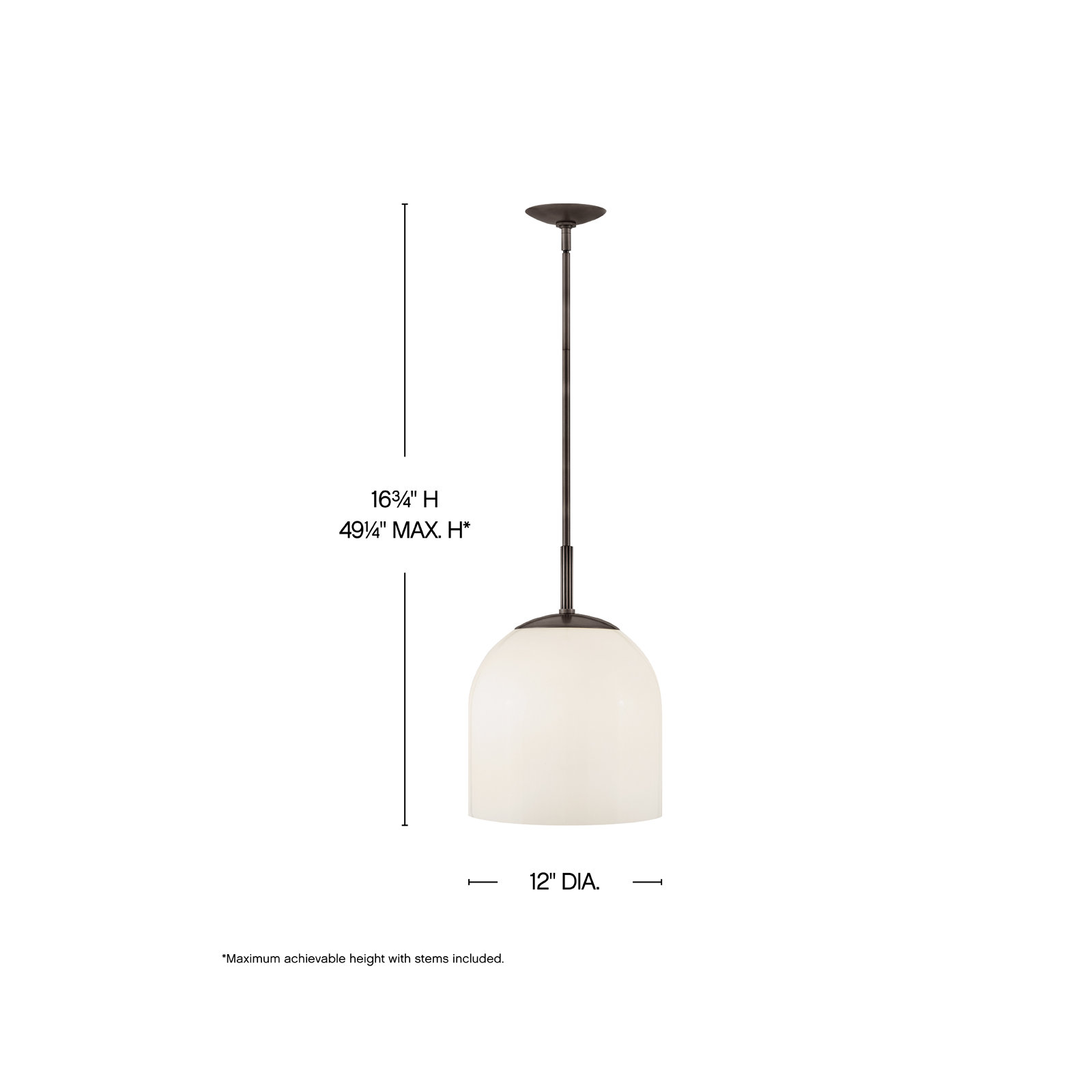 Single Light Glass Steel Pendant, Black Oxide