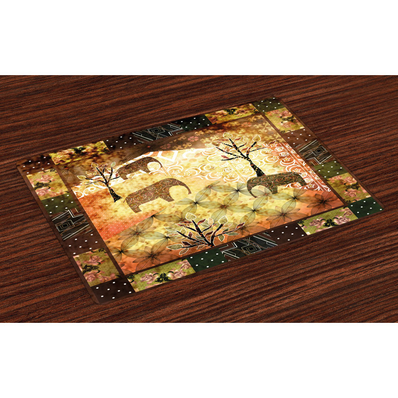 Mccarter African Grunge Elephants Roses Placemat