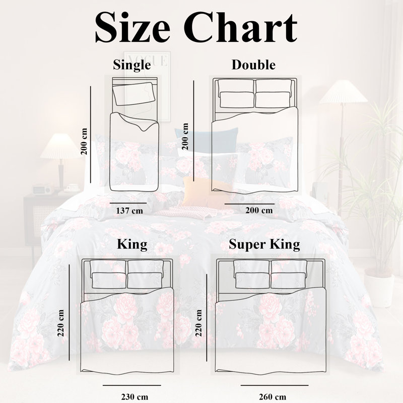 Aspire Homeware Elegant Floral Microfiber Duvet Cover Set with Pillowcases for Bright and Stylish Bedroom