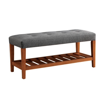 Charla Gray Fabric & Oak Finish Bench