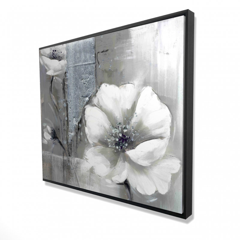 Monochrome And Silver Flowers Print On Canvas