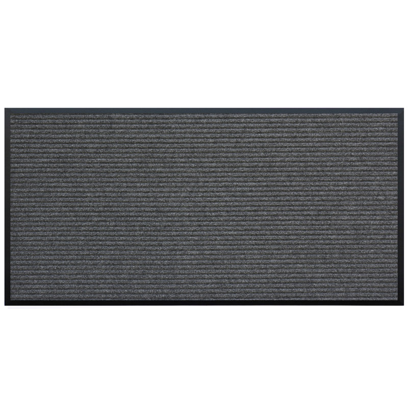 Alem Non-Slip Striped Doormat, Rectangle 3' x 6', Light Gray