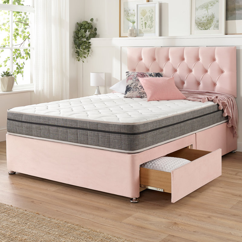 Opie Pocket Memory Divan Bed Set, Small Double (4'), Rose, No Drawers