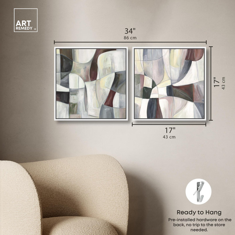 Ensemble de toiles « Shadows in Motion » - Décoration murale bohème dorée par Art Remedy, cadre noir, 30 x 30 cm, Cadre blanc