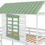 Lit superposé simple au-dessus d'un lit simple avec une conception sur le thème de la maison, avec une glissade transformable et un lit gigogne