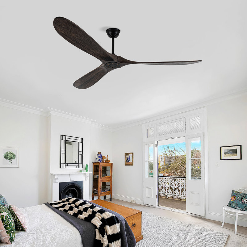 72" Large Indoor Solid Wood Ceiling Fan With Remote Control, Dark Brown Wood