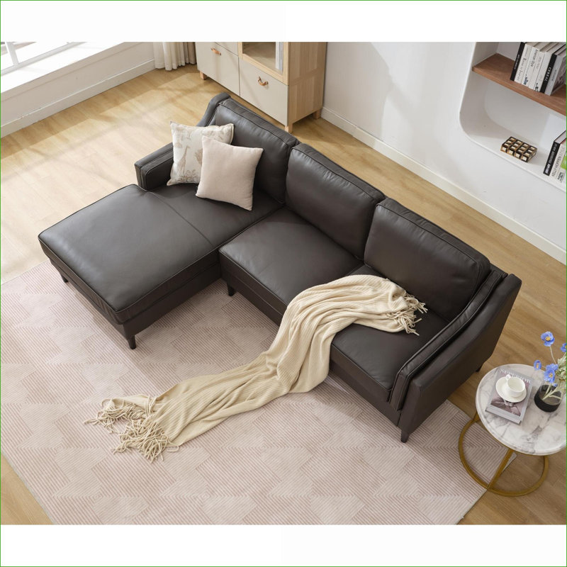 Canapé modulaire, méridienne gauche en L 94,5 pouces, pour salon et bureau | Espresso | cuir véritable