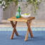 Rustic Sandblast Finished Acacia Wood Side Table With Classic Cross Base For Outdoor Use And Durability