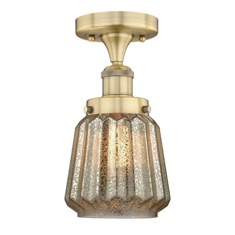 Kemmel Glass Semi Flush Mount, Mercury, Brushed Brass