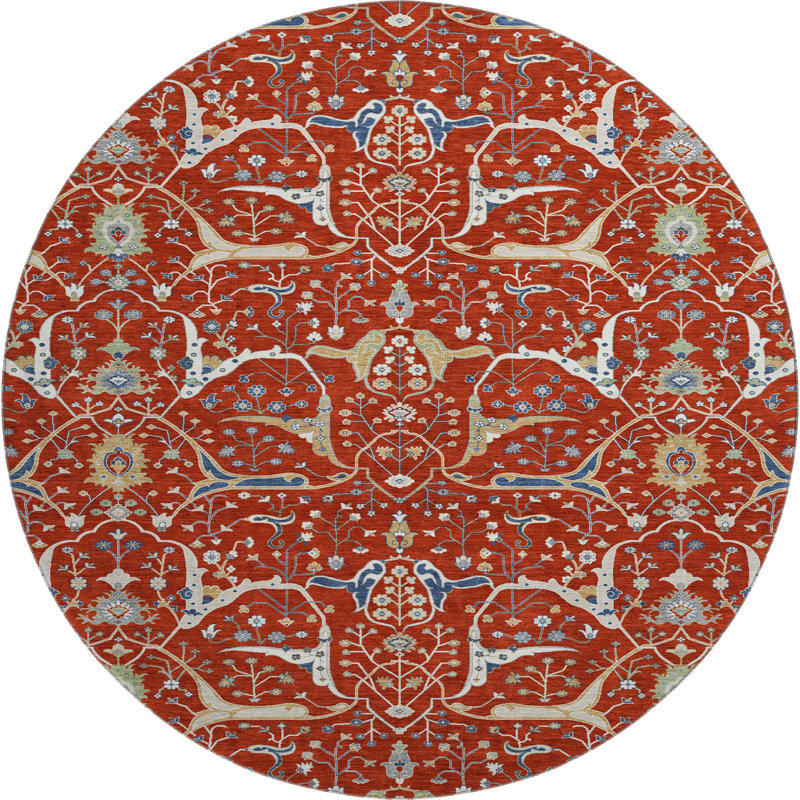Premium Machine Washable Mayfield AMF2250 Global Rug, Red, 8' Round