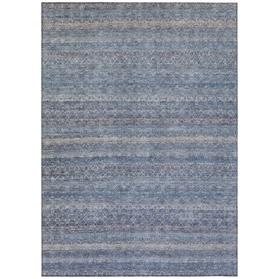 Machine Washable Indoor/Outdoor Xhevrie Blue Rug