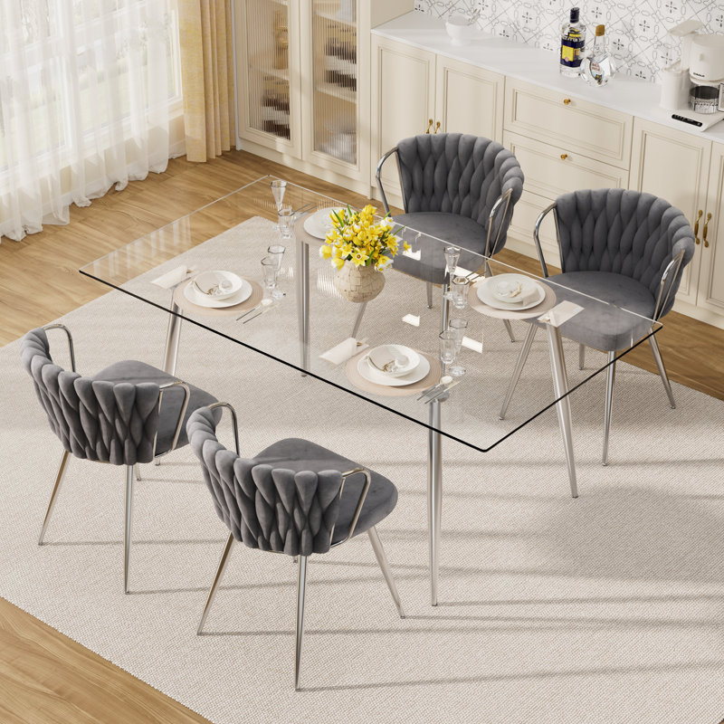 5 - Piece Glass Top Dining Set, Gray, 29.5"H x 63"L x 31.5"W