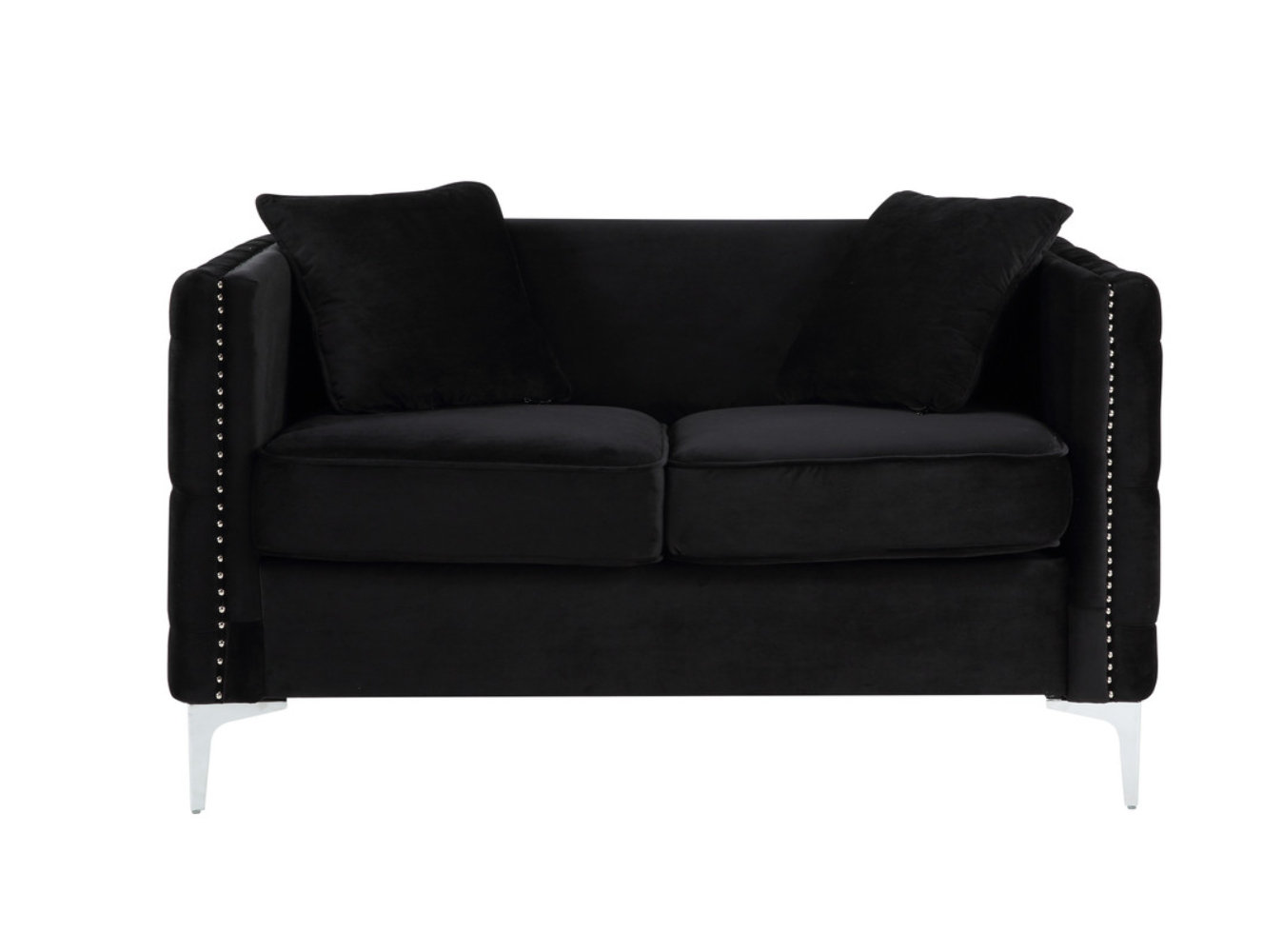 Ebern Designs Juney 53"W Grey Velvet Loveseat With 2 Pillows - Wayfair ...