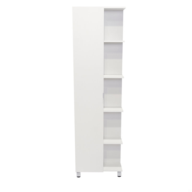 Corner Cabinet Womppi, Five Open Shelves, Single Door, White
