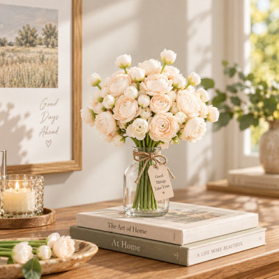 Ensemble de 18 tiges de fleur de renoncule artificielle champagne pour bouquets et centres de table