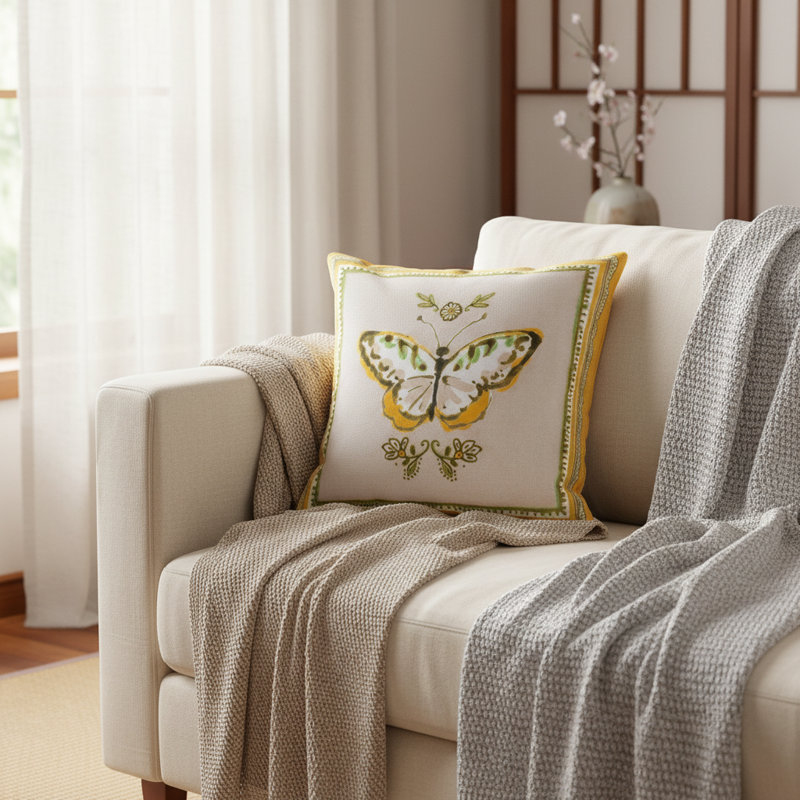 Block Print Throw Pillow 12" x 12"