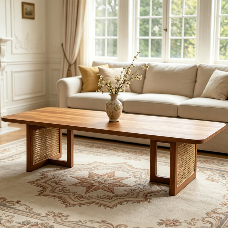 Table basse brune en bois massif brun
