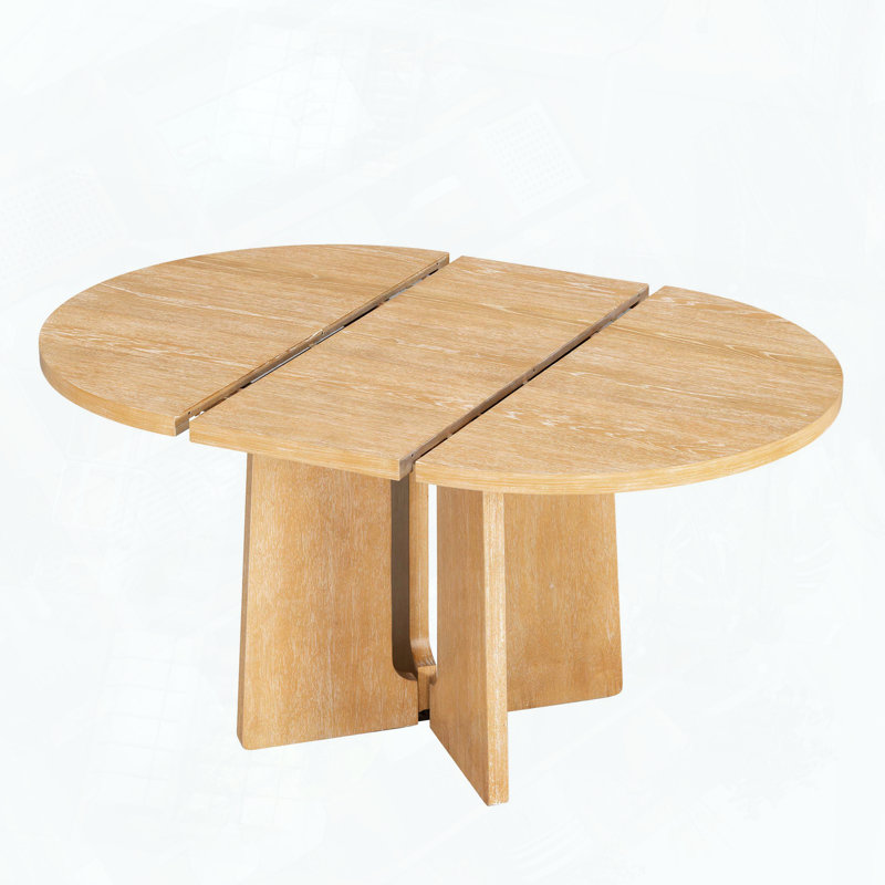Table de salle à manger extensible ronde en bois massif avec rallonge, Naturel