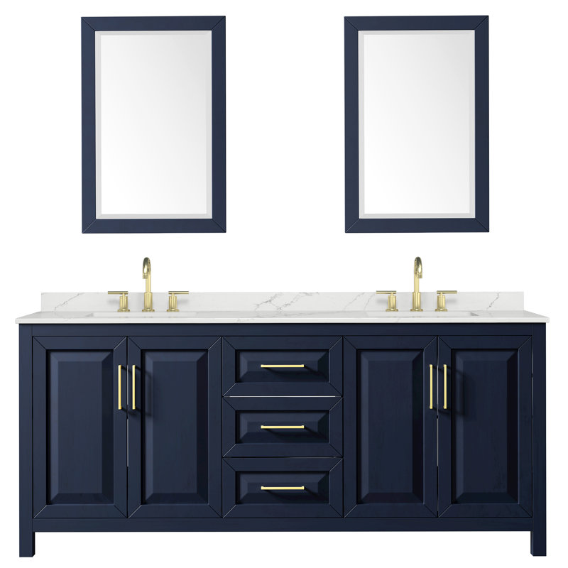 Daria 80 in. with Mirror Vanity, Giotto Quartz, Blue, Brushed Gold