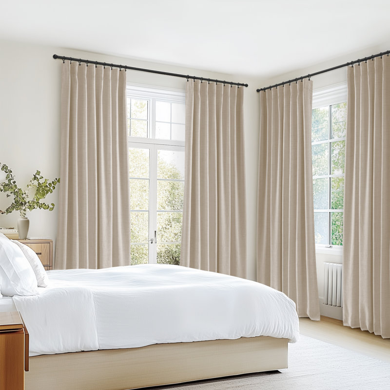100% Blackout Curtains Linen Textured Solid Thermal Insulated Curtains & Drapes For Living Room Bedroom (50" Wide, Set Of 2)