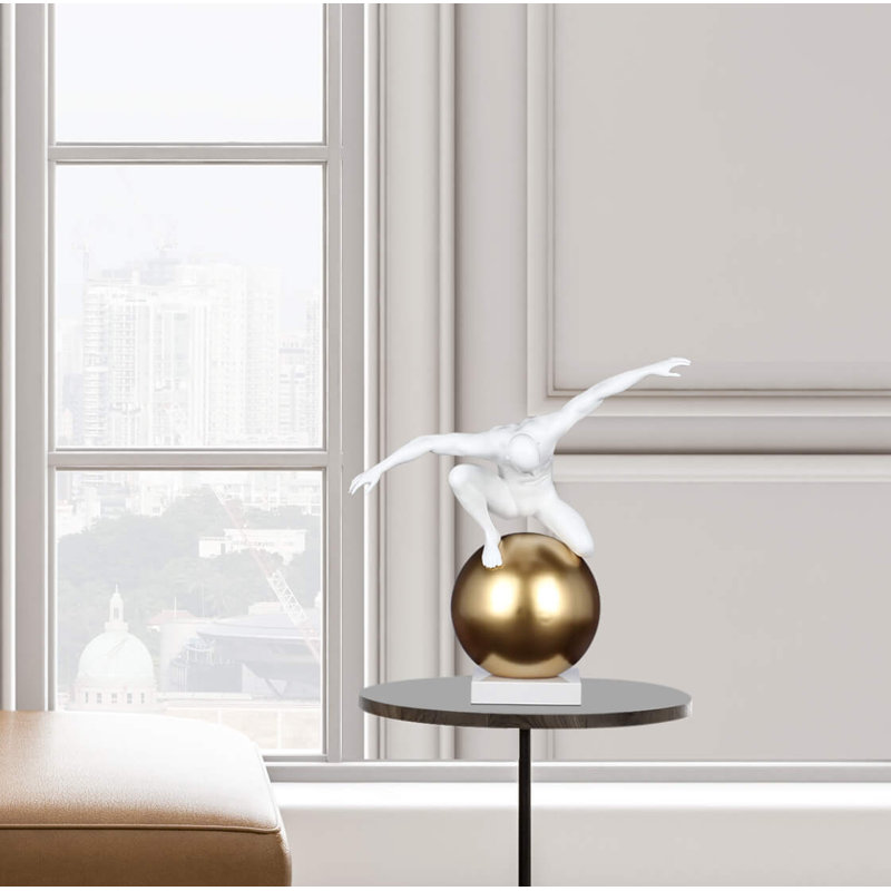 Handmade Resin Statue Decorative Object, 47cm H x 46cm W x 29cm D, White/Gold