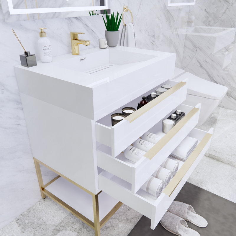 Glasgow 29.5'' Single Bathroom Vanity with Acrylic Top, High Gloss White