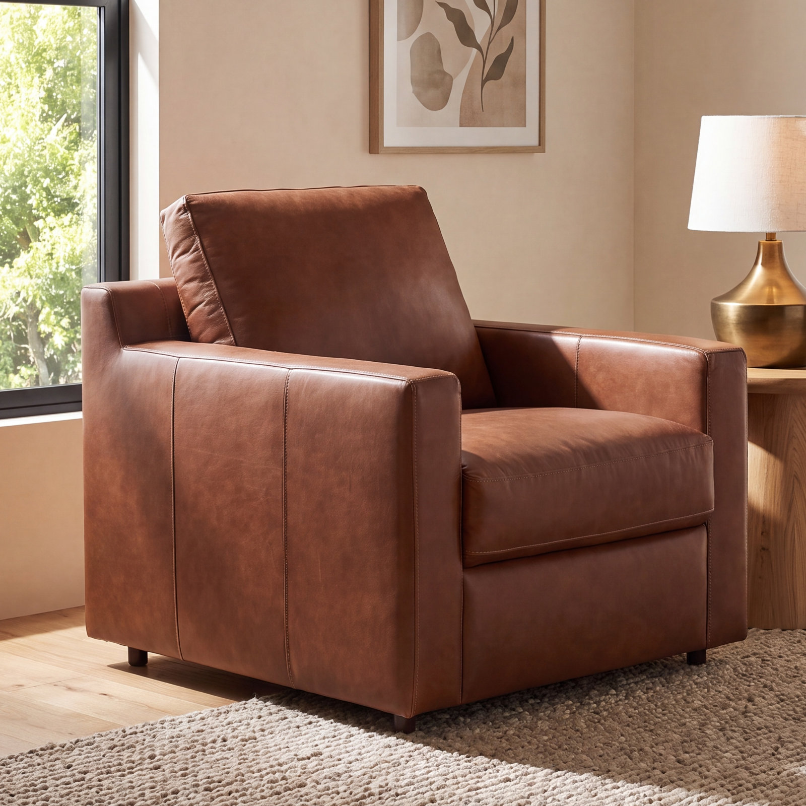 Genuine Leather Club Chair, Vintage Brown Top Grain Genuine Leather