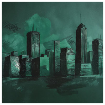 Tapisserie murale «Green City Skyline» - décoration murale paysage urbain