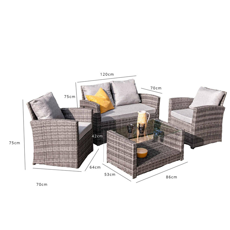 Colvin All Weather Wicker/Rattan 4 - Person with Cushions, Cream 